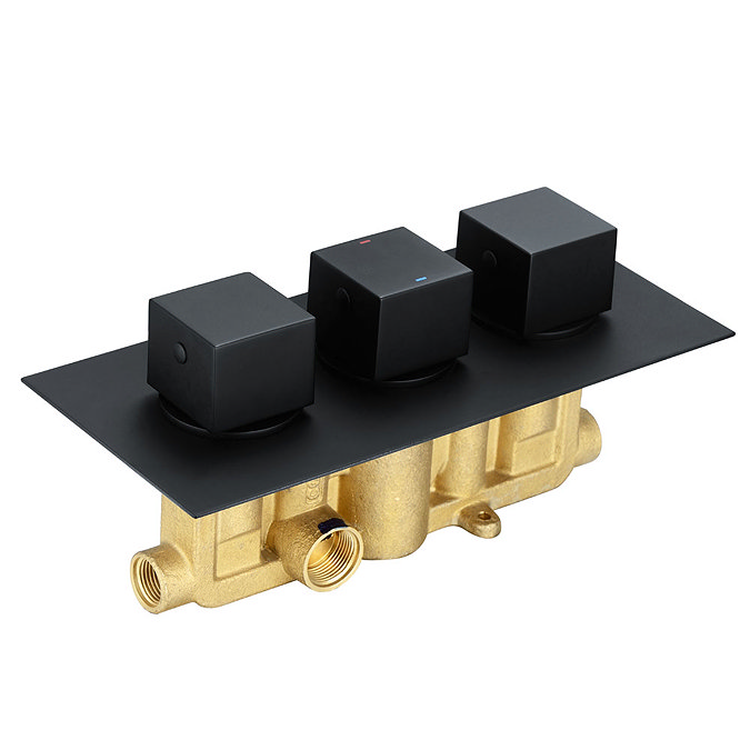 Arezzo Square Modern Triple Concealed Shower Valve - Matt Black  Profile Large Image