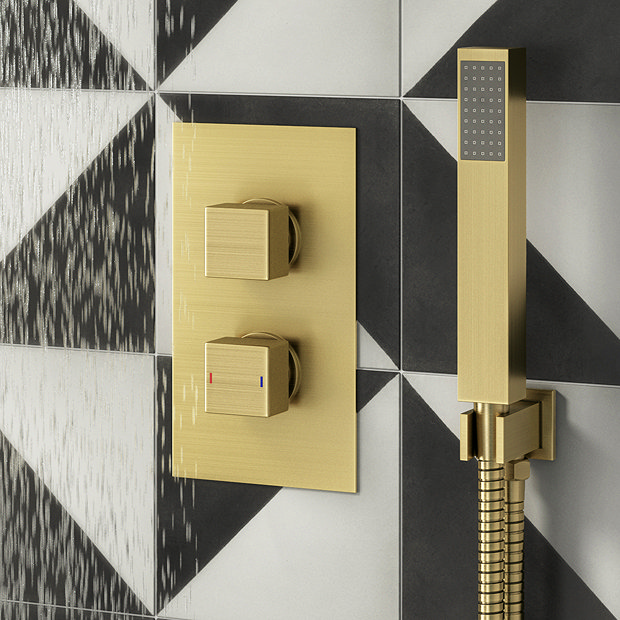 Arezzo Square Modern Twin Concealed Shower Valve with Diverter - Brushed Brass  Feature Large Image