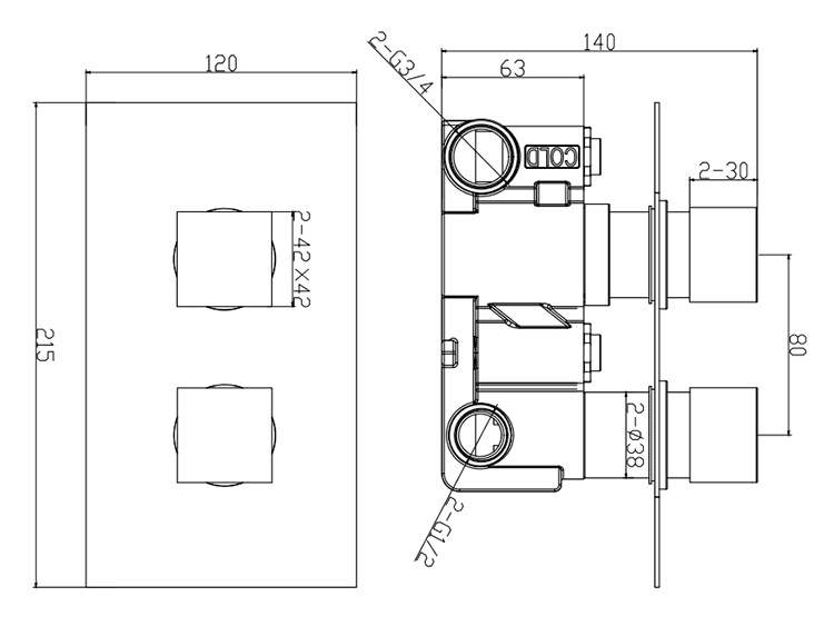Arezzo Square Modern Twin Concealed Shower Valve with Diverter – Brushed Brass