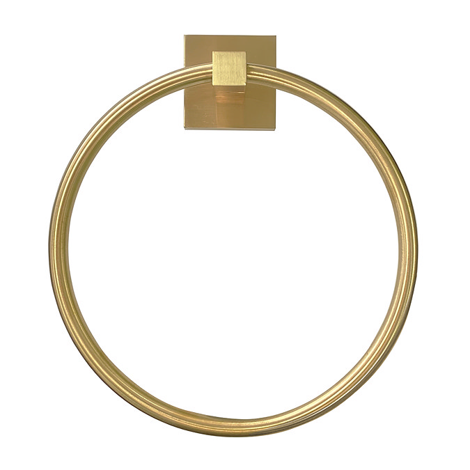 Arezzo Square Plate Wall Mounted Towel Ring Brushed Brass  Profile Large Image