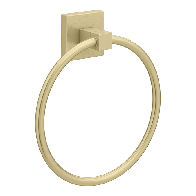 Arezzo Square Plate Wall Mounted Towel Ring Brushed Brass Large Image