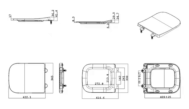 Arezzo Square Short Projection BTW Close Coupled Rimless Toilet + Soft Close Seat