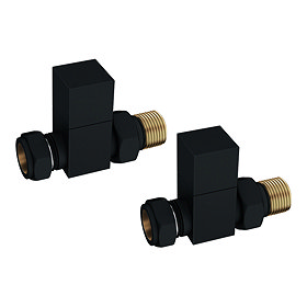 Arezzo Square Straight Radiator Valves - Matt Black Large Image