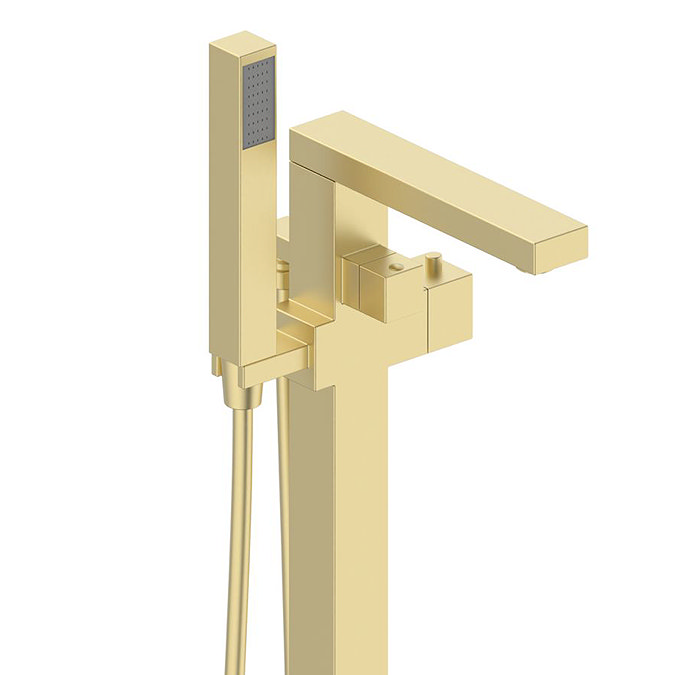 Arezzo Square Thermostatic Floor Mounted Freestanding Bath Shower Mixer Brushed Brass
