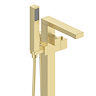 Arezzo Square Thermostatic Floor Mounted Freestanding Bath Shower Mixer Brushed Brass