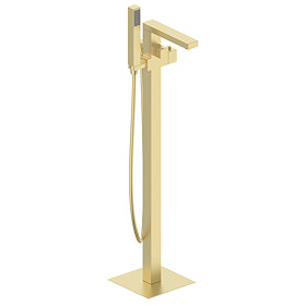 Arezzo Square Thermostatic Floor Mounted Freestanding Bath Shower Mixer Brushed Brass