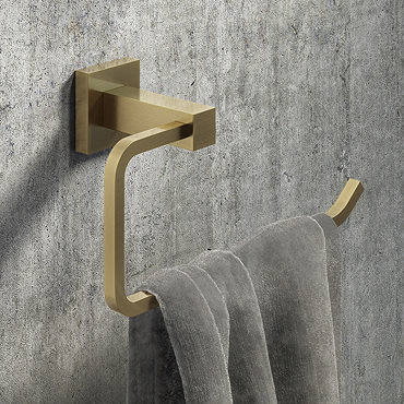 Arezzo Square Towel Ring Brushed Brass  Profile Large Image