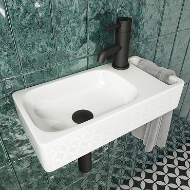 Arezzo Square Wall Hung Cloakroom Basin w. Integrated Towel Rail - Gloss White  Profile Large Image