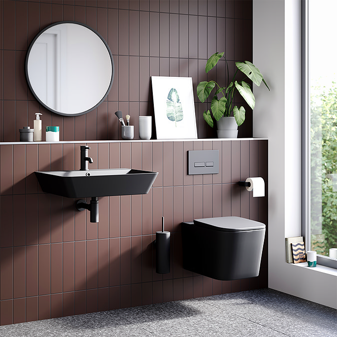 Arezzo Square Wall Hung Rimless Toilet incl. Soft Close Seat Matt Black