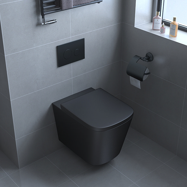 Arezzo SoftSquare Wall Hung Rimless Toilet with Soft Close Seat Matt Black