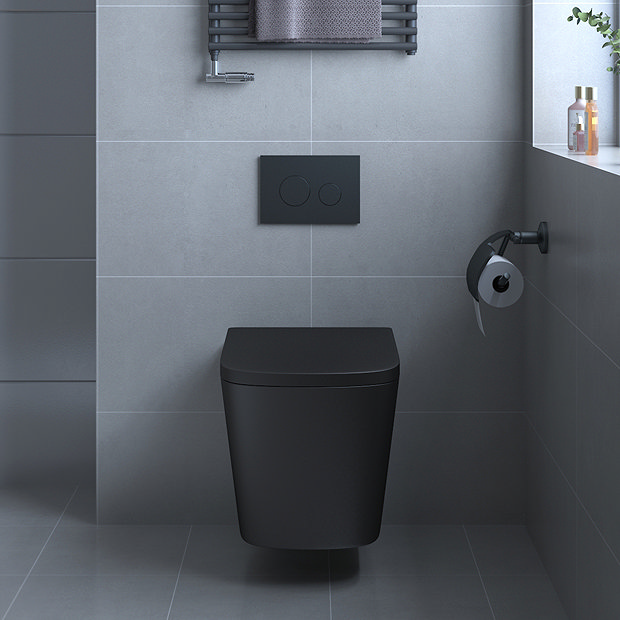 Arezzo SoftSquare Wall Hung Rimless Toilet with Soft Close Seat Matt Black