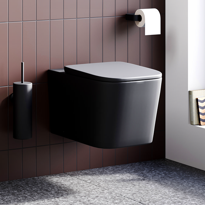 Arezzo Square Wall Hung Rimless Toilet incl. Soft Close Seat Matt Black