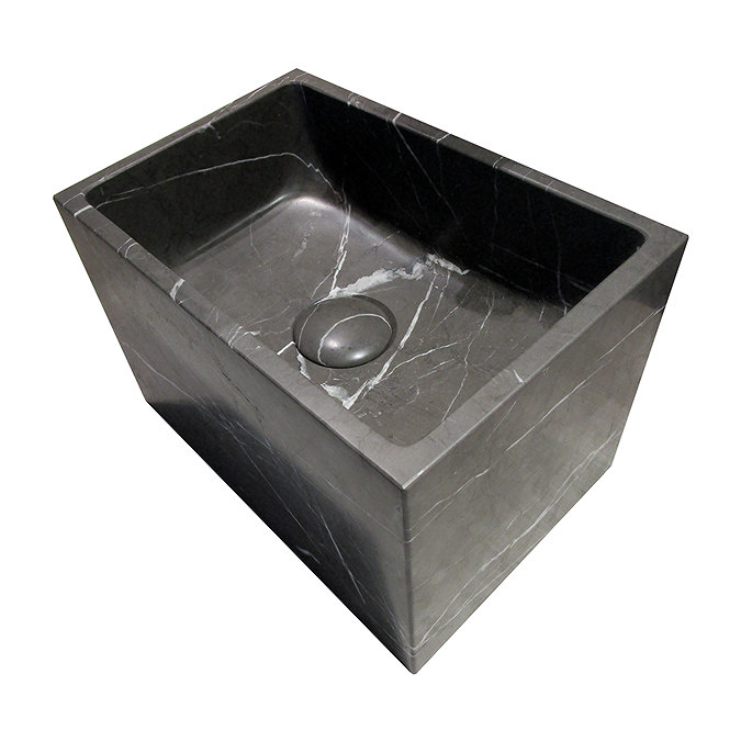 Arezzo Stone Black Marble Wall Hung Basin (300 x 200mm) with Waste