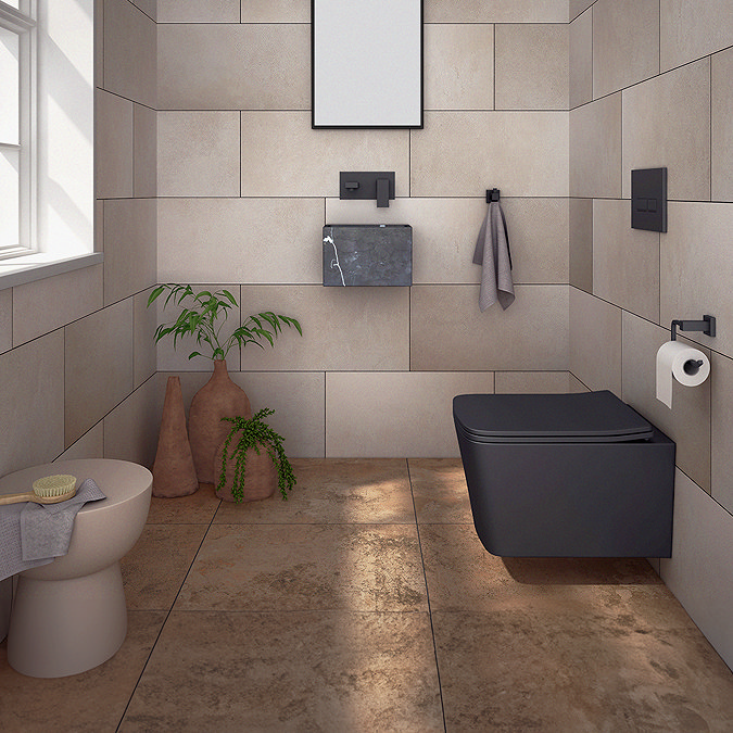 Arezzo Stone Black Marble Wall Hung Basin (300 x 200mm) with Waste