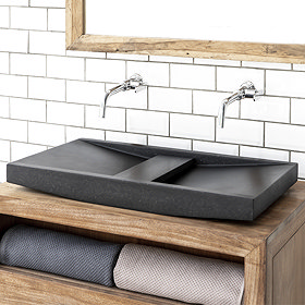 Arezzo Stone Black Terrazzo Effect Twin Rectangular Counter Top Basin (700 x 385mm) Large Image