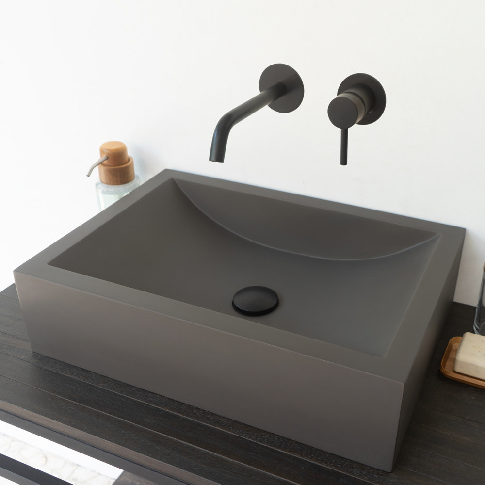 Arezzo Stone Dark Grey Concrete Rectangular Counter Top Basin