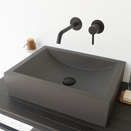 Arezzo Stone Dark Grey Concrete Rectangular Counter Top Basin (495 x 350mm) Large Image