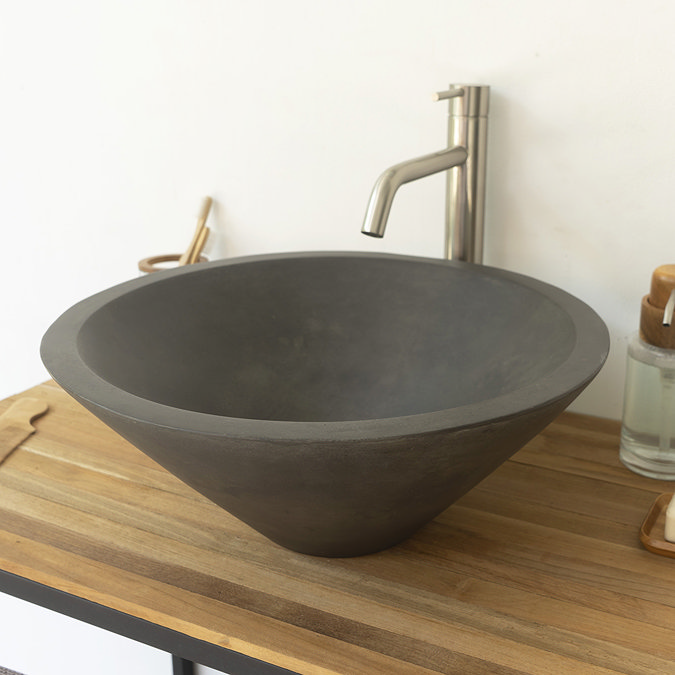 Arezzo Stone Dusk Grey Conical Counter Top Basin - 405mm Diameter Large Image