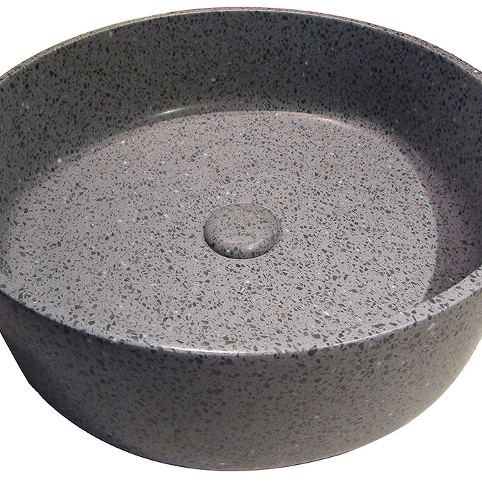 Arezzo Stone Grey Terrazzo Round Counter Top Basin with Waste - 400mm Diameter