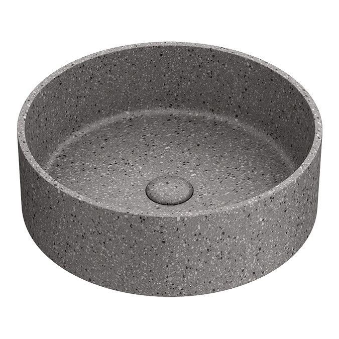 Arezzo Stone Grey Terrazzo Round Counter Top Basin with Waste - 400mm Diameter