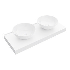 Arezzo Stone Resin Floating Basin Shelf inc. 2 Round Basins - 1200mm Wide Large Image