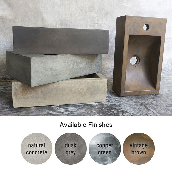 Arezzo Stone Wall Hung Copper Green Cloakroom Basin with Matt Black Towel Shelf Profile Large Image
