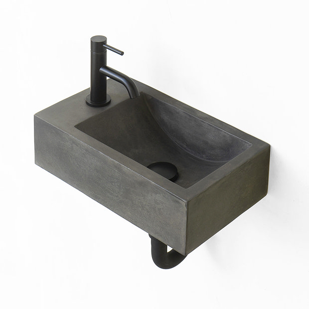 Arezzo Stone Wall Hung Dusk Grey Concrete Cloakroom Basin (1 Tap Hole ...