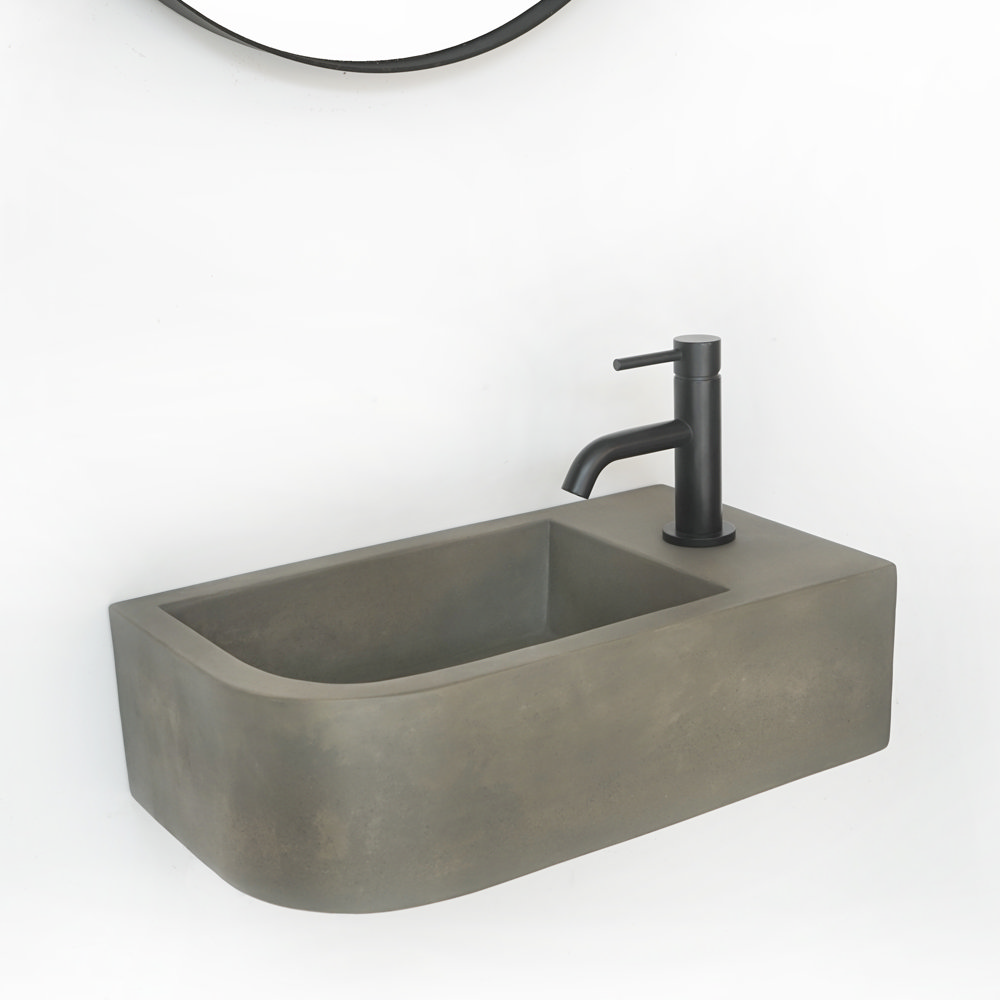 Arezzo Stone Wall Hung Natural Concrete Curved Cloakroom Basin 440 x 250mm