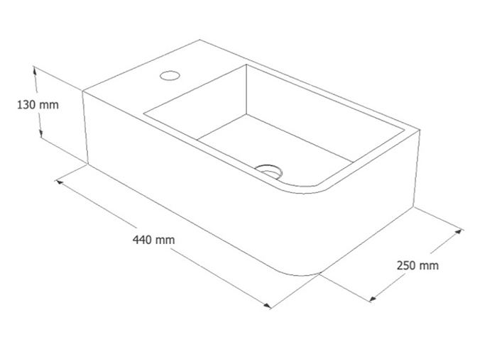 Arezzo Stone Wall Hung Natural Concrete Curved Cloakroom Basin (440 x 250mm)