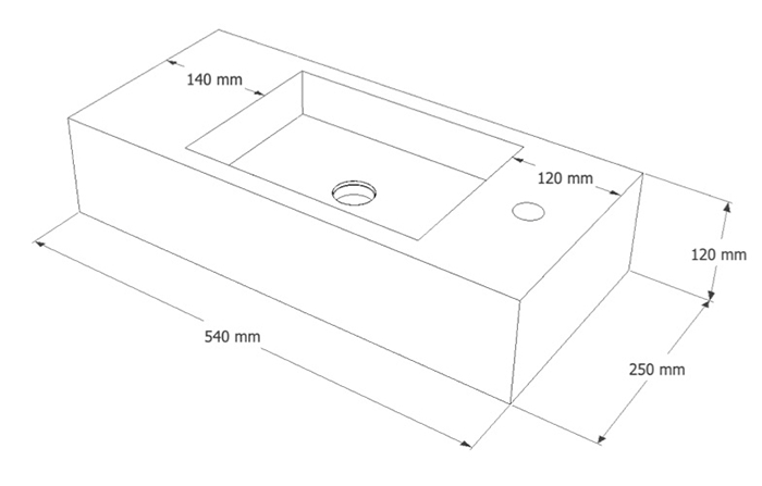 Arezzo Stone Wall Mounted Vintage Brown Rectangular Basin (540 x 250mm) 1 Tap Hole 