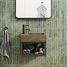 Arezzo Stone Wall Hung Vintage Brown Cloakroom Basin with Matt Black Towel Shelf