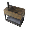 Arezzo Stone Wall Hung Vintage Brown Cloakroom Basin with Matt Black Towel Shelf