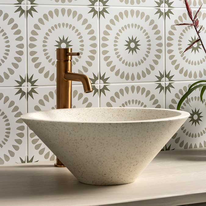 Arezzo Stone White Terrazzo Effect Conical Counter Top Basin - 405mm Diameter