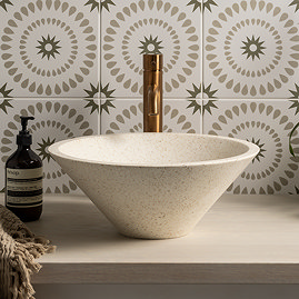 Arezzo Stone White Terrazzo Effect Conical Counter Top Basin - 405mm Diameter