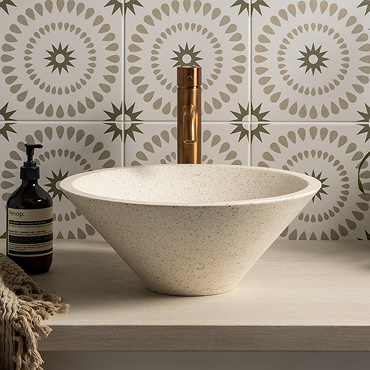 Arezzo Stone White Terrazzo Effect Conical Counter Top Basin - 405mm Diameter Standard Large Image