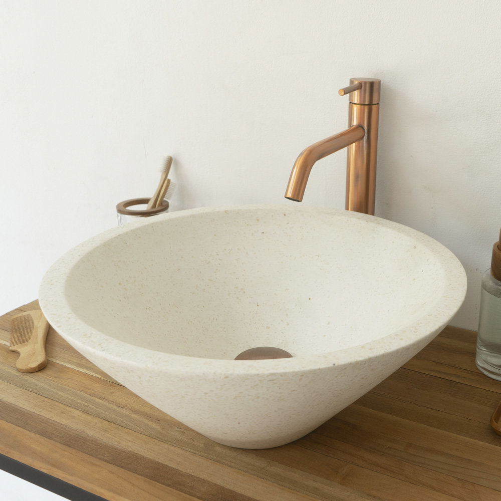 Arezzo Stone White Terrazzo Effect Conical Counter Top Basin - 405mm Diameter Large Image