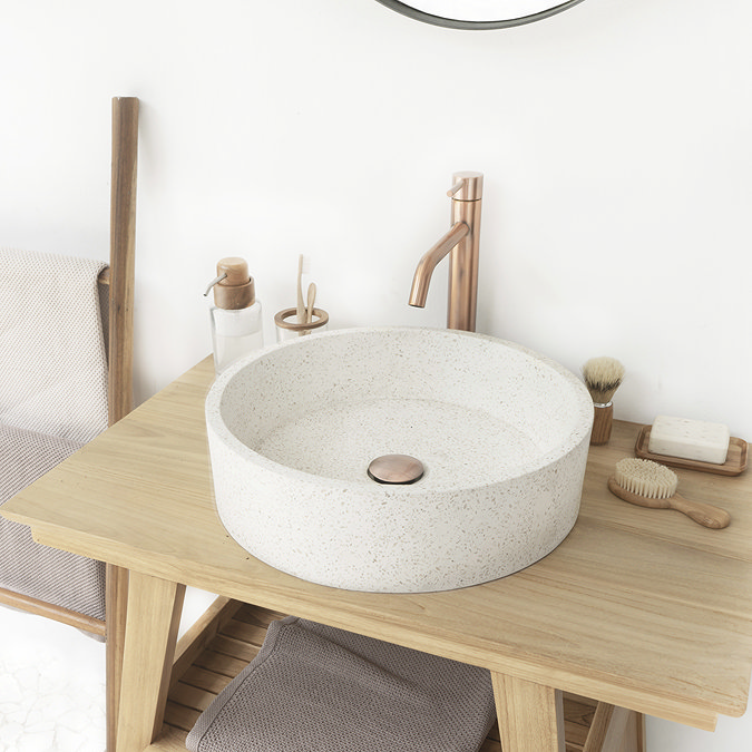 Arezzo Stone White Terrazzo Effect Round Counter Top Basin - 405mm Diameter