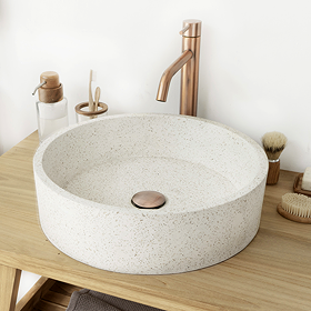 Arezzo Stone White Terrazzo Effect Round Counter Top Basin - 405mm Diameter