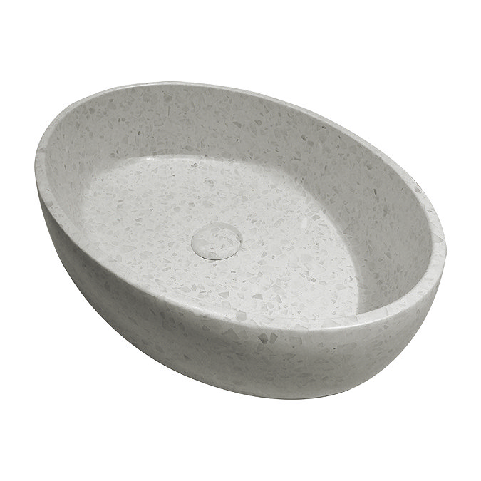 Arezzo Stone White Terrazzo Oval Counter Top Basin (500 x 350mm) with Waste