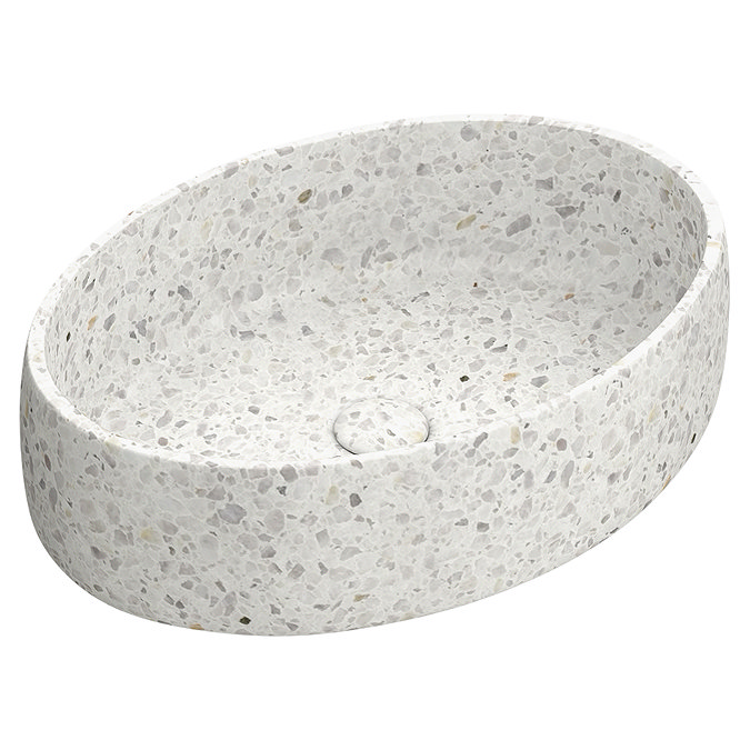 Arezzo Stone White Terrazzo Oval Counter Top Basin (500 x 350mm) with Waste