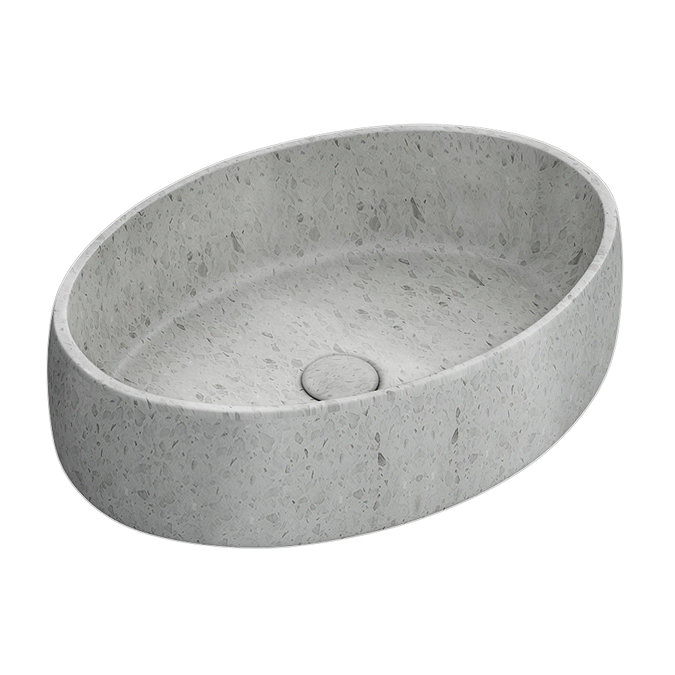 Arezzo Stone White Terrazzo Oval Counter Top Basin (500 x 350mm) with Waste