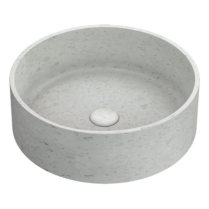 Arezzo Stone White Terrazzo Round Counter Top Basin with Waste - 400mm Diameter