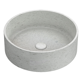 Arezzo Stone White Terrazzo Round Counter Top Basin with Waste - 400mm Diameter