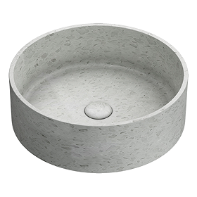 Arezzo Stone White Terrazzo Round Counter Top Basin with Waste - 400mm Diameter