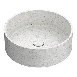 Arezzo Stone White Terrazzo Round Counter Top Basin with Waste - 400mm Diameter