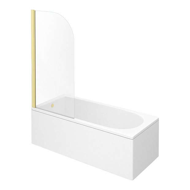Arezzo Straight Round Shower Bath w. Brushed Brass Curved Top Pivot Screen  Standard Large Image