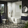 Arezzo Straight Round Shower Bath w. Brushed Brass Curved Top Pivot Screen  In Bathroom Large Image