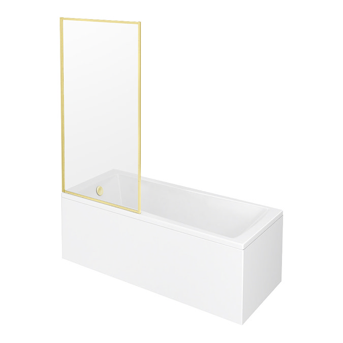 Arezzo Straight Square Shower Bath w. Brushed Brass Framed Fixed Screen  Standard Large Image