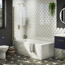 Arezzo Straight Square Shower Bath w. Brushed Brass Pivot Screen Large Image