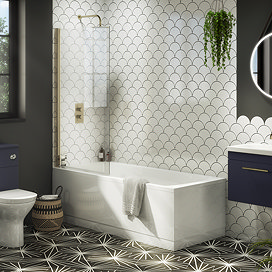 Arezzo Straight Square Shower Bath w. Brushed Brass Pivot Screen Large Image